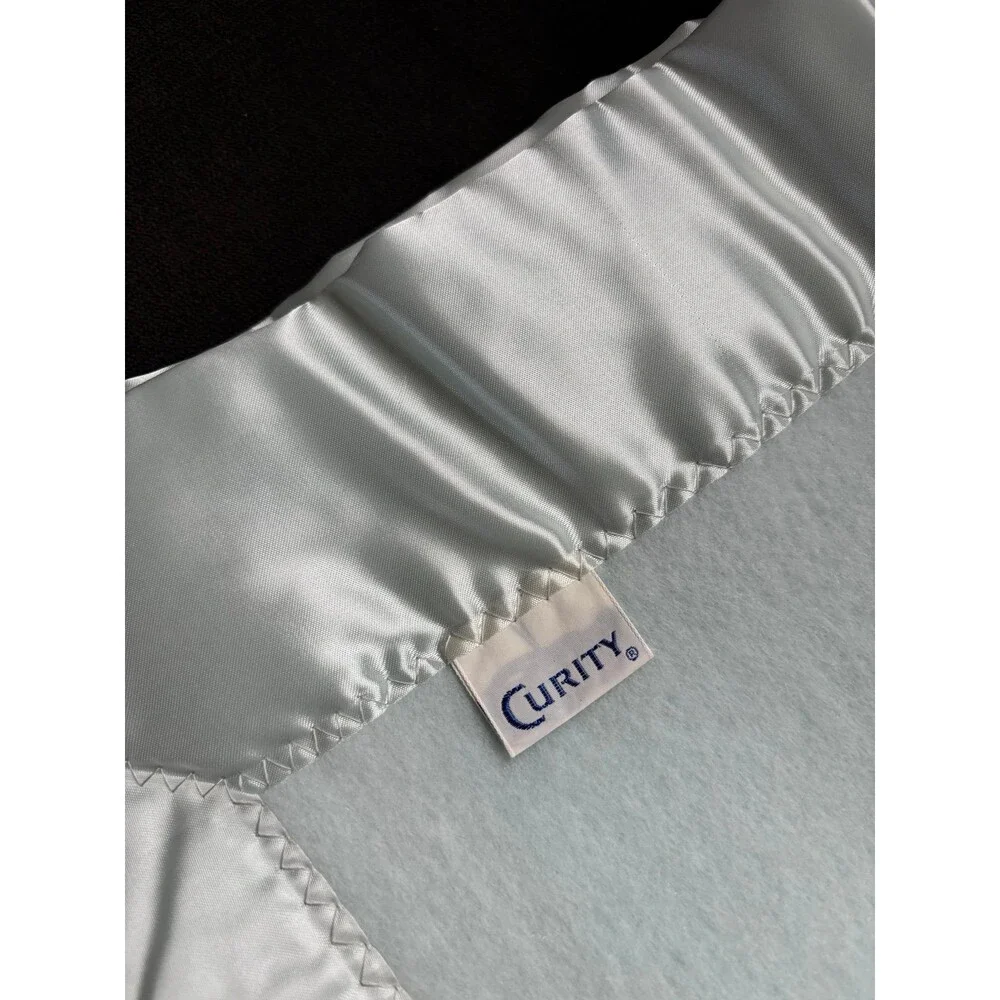 Curity Baby Blanket acrylic nylon Satin Trim vintage light blue
